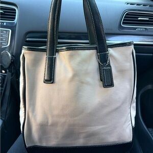Coach Black and Cream/ blush pink Leather Tote